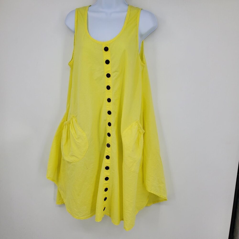 Double Decker Neon Yellow Button Front Women's Sleeveless Coverup One Size